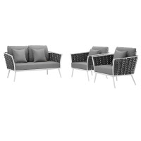Modway EEI-3170-WHI-GRY-SET Stance 3 Piece Outdoor Patio Aluminum Sectional Sofa Set