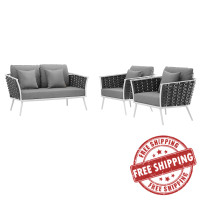 Modway EEI-3170-WHI-GRY-SET Stance 3 Piece Outdoor Patio Aluminum Sectional Sofa Set