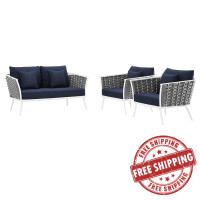 Modway EEI-3170-WHI-NAV-SET Stance 3 Piece Outdoor Patio Aluminum Sectional Sofa Set