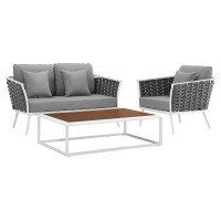 Modway EEI-3171-WHI-GRY-SET Stance 3 Piece Outdoor Patio Aluminum Sectional Sofa Set