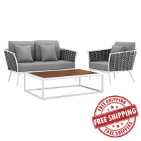 Modway EEI-3171-WHI-GRY-SET Stance 3 Piece Outdoor Patio Aluminum Sectional Sofa Set