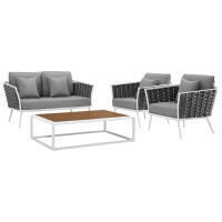 Modway EEI-3172-WHI-GRY-SET Stance 4 Piece Outdoor Patio Aluminum Sectional Sofa Set