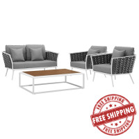 Modway EEI-3172-WHI-GRY-SET Stance 4 Piece Outdoor Patio Aluminum Sectional Sofa Set