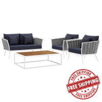 Modway EEI-3172-WHI-NAV-SET Stance 4 Piece Outdoor Patio Aluminum Sectional Sofa Set