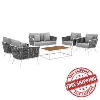 Modway EEI-3173-WHI-GRY-SET Stance 6 Piece Outdoor Patio Aluminum Sectional Sofa Set