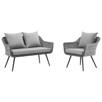 Modway EEI-3174-GRY-GRY-SET Endeavor 2 Piece Outdoor Patio Wicker Rattan Sectional Sofa Set