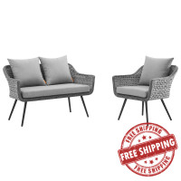 Modway EEI-3174-GRY-GRY-SET Endeavor 2 Piece Outdoor Patio Wicker Rattan Sectional Sofa Set