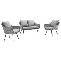 Modway EEI-3175-GRY-GRY-SET Endeavor 3 Piece Outdoor Patio Wicker Rattan Sectional Sofa Set