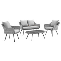 Modway EEI-3177-GRY-GRY-SET Endeavor 4 Piece Outdoor Patio Wicker Rattan Sectional Sofa Set