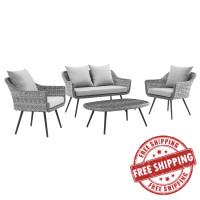 Modway EEI-3177-GRY-GRY-SET Endeavor 4 Piece Outdoor Patio Wicker Rattan Sectional Sofa Set