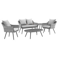 Modway EEI-3178-GRY-GRY-SET Endeavor 5 Piece Outdoor Patio Wicker Rattan Sectional Sofa Set