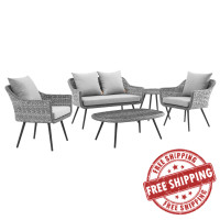Modway EEI-3178-GRY-GRY-SET Endeavor 5 Piece Outdoor Patio Wicker Rattan Sectional Sofa Set
