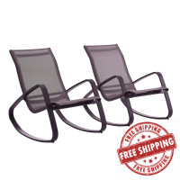 Modway EEI-3180-BLK-BLK-SET Traveler Rocking Lounge Chair Outdoor Patio Mesh Sling Set of 2