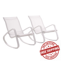 Modway EEI-3180-WHI-WHI-SET Traveler Rocking Lounge Chair Outdoor Patio Mesh Sling Set of 2