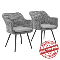 Modway EEI-3181-GRY-GRY-SET Endeavor Dining Armchair Outdoor Patio Wicker Rattan Set of 2