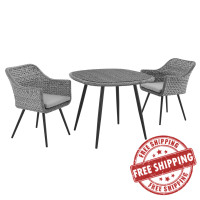 Modway EEI-3182-GRY-GRY-SET Endeavor 3 Piece Outdoor Patio Wicker Rattan Dining Set