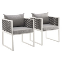Modway EEI-3183-WHI-GRY-SET Stance Dining Armchair Outdoor Patio Aluminum Set of 2