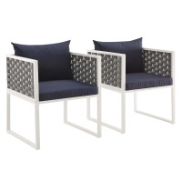 Modway EEI-3183-WHI-NAV-SET Stance Dining Armchair Outdoor Patio Aluminum Set of 2