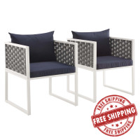 Modway EEI-3183-WHI-NAV-SET Stance Dining Armchair Outdoor Patio Aluminum Set of 2