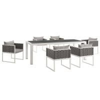 Modway EEI-3185-WHI-GRY-SET Stance 7 Piece Outdoor Patio Aluminum Dining Set