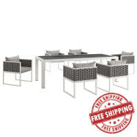Modway EEI-3185-WHI-GRY-SET Stance 7 Piece Outdoor Patio Aluminum Dining Set
