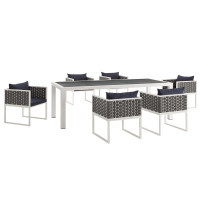 Modway EEI-3185-WHI-NAV-SET Stance 7 Piece Outdoor Patio Aluminum Dining Set