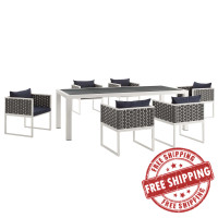 Modway EEI-3185-WHI-NAV-SET Stance 7 Piece Outdoor Patio Aluminum Dining Set