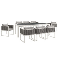 Modway EEI-3186-WHI-GRY-SET Stance 9 Piece Outdoor Patio Aluminum Dining Set