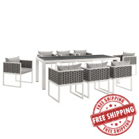Modway EEI-3186-WHI-GRY-SET Stance 9 Piece Outdoor Patio Aluminum Dining Set