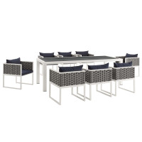 Modway EEI-3186-WHI-NAV-SET Stance 9 Piece Outdoor Patio Aluminum Dining Set