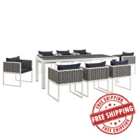 Modway EEI-3186-WHI-NAV-SET Stance 9 Piece Outdoor Patio Aluminum Dining Set