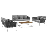 Modway EEI-3187-WHI-GRY-SET Stance 5 Piece Outdoor Patio Aluminum Sectional Sofa Set