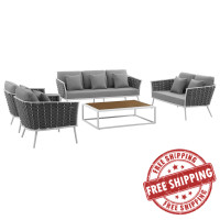 Modway EEI-3187-WHI-GRY-SET Stance 5 Piece Outdoor Patio Aluminum Sectional Sofa Set