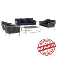 Modway EEI-3187-WHI-NAV-SET Stance 5 Piece Outdoor Patio Aluminum Sectional Sofa Set