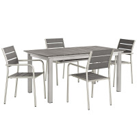 Modway EEI-3197-SLV-GRY-SET Shore 5 Piece Outdoor Patio Aluminum Outdoor Dining Set
