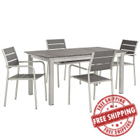 Modway EEI-3197-SLV-GRY-SET Shore 5 Piece Outdoor Patio Aluminum Outdoor Dining Set