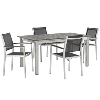Modway EEI-3198-SLV-BLK-SET Shore 5 Piece Outdoor Patio Aluminum Outdoor Dining Set