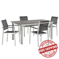 Modway EEI-3198-SLV-BLK-SET Shore 5 Piece Outdoor Patio Aluminum Outdoor Dining Set