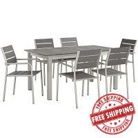 Modway EEI-3199-SLV-GRY-SET Shore 7 Piece Outdoor Patio Aluminum Outdoor Dining Set