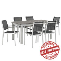 Modway EEI-3200-SLV-BLK-SET Shore 7 Piece Outdoor Patio Aluminum Outdoor Dining Set