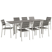 Modway EEI-3201-SLV-GRY-SET Shore 9 Piece Outdoor Patio Aluminum Outdoor Dining Set