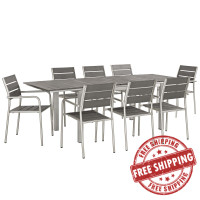 Modway EEI-3201-SLV-GRY-SET Shore 9 Piece Outdoor Patio Aluminum Outdoor Dining Set