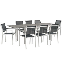 Modway EEI-3202-SLV-BLK-SET Shore 9 Piece Outdoor Patio Aluminum Outdoor Dining Set