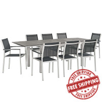 Modway EEI-3202-SLV-BLK-SET Shore 9 Piece Outdoor Patio Aluminum Outdoor Dining Set