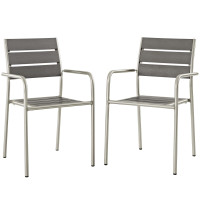 Modway EEI-3203-SLV-GRY-SET Shore Outdoor Patio Aluminum Dining Rounded Armchair Set of 2
