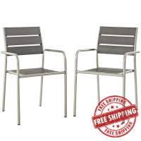 Modway EEI-3203-SLV-GRY-SET Shore Outdoor Patio Aluminum Dining Rounded Armchair Set of 2