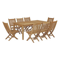 Modway EEI-3204-NAT-SET Marina 9 Piece Outdoor Patio Teak Outdoor Dining Set