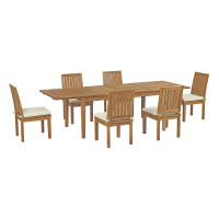 Modway EEI-3207-NAT-WHI-SET Marina 7 Piece Outdoor Patio Teak Outdoor Dining Set