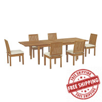 Modway EEI-3207-NAT-WHI-SET Marina 7 Piece Outdoor Patio Teak Outdoor Dining Set