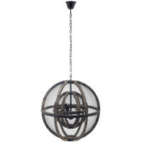 Modway EEI-3271 Gravitate Globe Rustic Oak Wood Pendant Light Chandelier